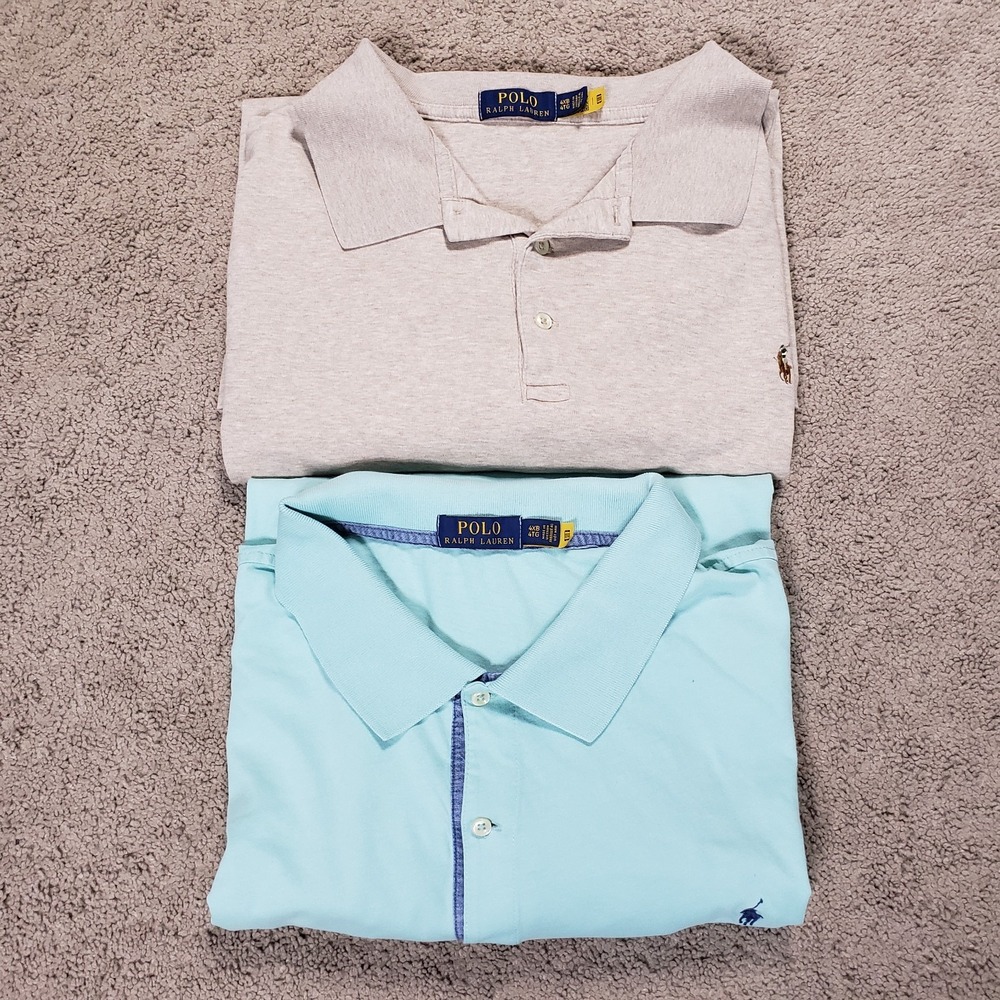 Lot Of 2 Polo Ralph Lauren Shirts 4XB Beige Blue Polo Flesh Pony Golf Casual
